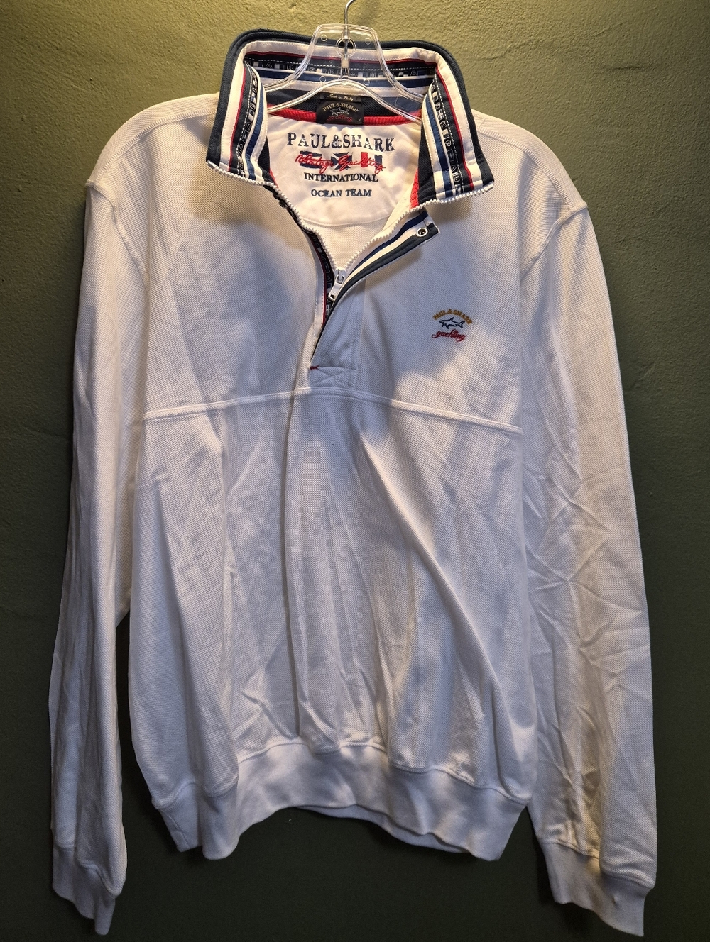 Paul & Shark White Knit Logo Patch with Yellow, Navy & Red Embroidery, Size M